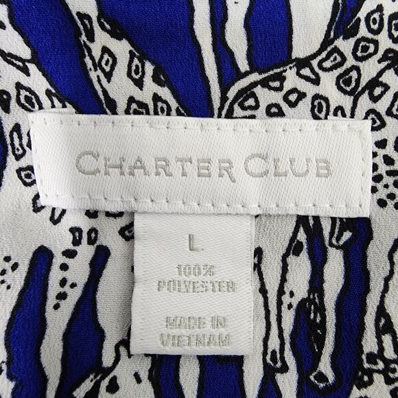 Charter Club Shirt Womens Large Giraffe Safari Print Button Blue Long Tab Sleeve - Picture 9 of 11